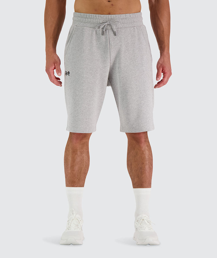 Men's Organic Cotton Sweatshorts, Model is 179 cm and wearing size M#color_light-grey