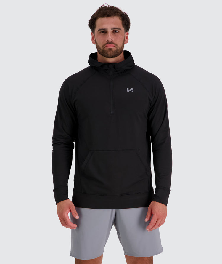 Men's super comfortable sport hoodie, Model 179 cm / size L#color_black