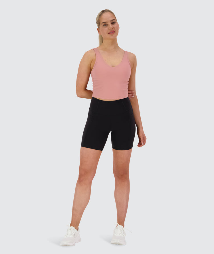 Women's ribbed bra top, Model 173cm / Size S #color_mauve-pink