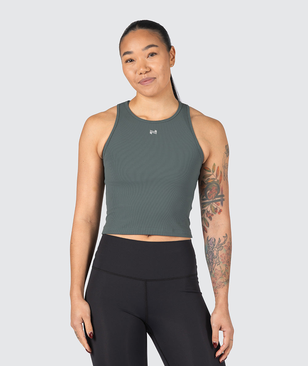 Women's Ribbed Top for CrossFit, Model 172 cm / size S#color_sage